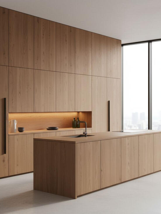 Seamless Wood Kitchen Cabinetry | Contemporary Minimalist Design