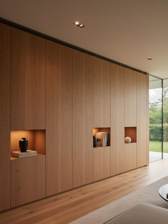 Architectural Marvel: Seamless Wood Storage in a Minimalist Villa